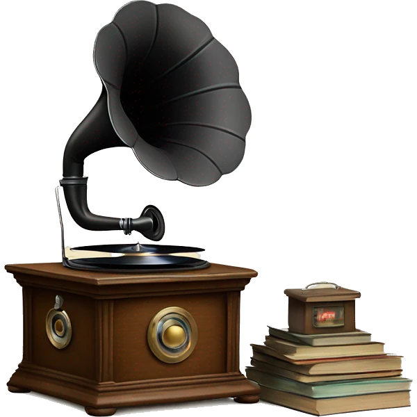 vintage gramophone with stack of vinyl records emoji