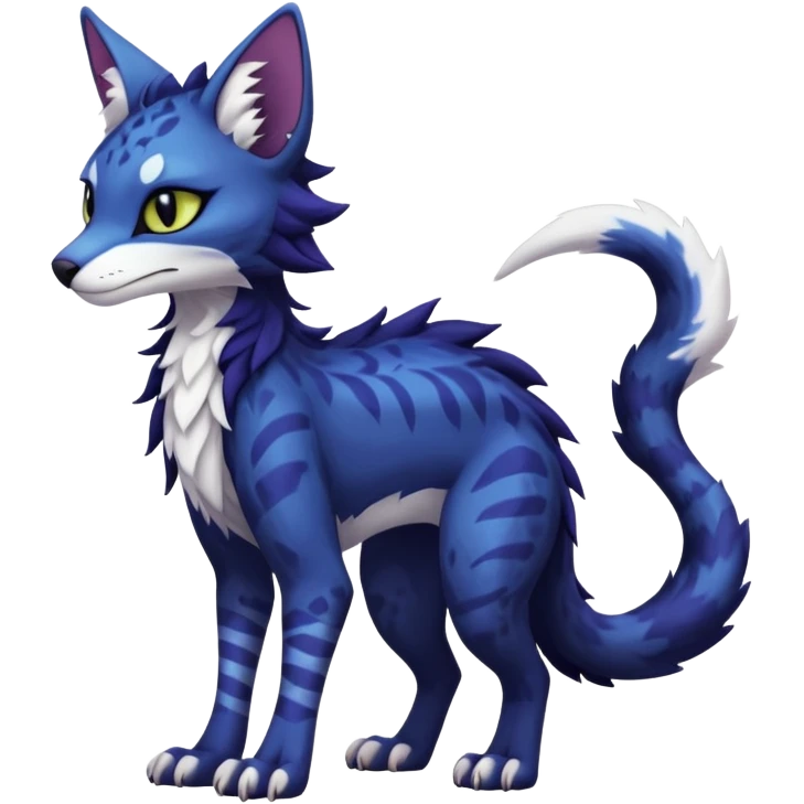 Kawaii dark edgy fantasy feline-vernid-sergal-fursona animal creature with a tufted tail full body with intricate markings  emoji