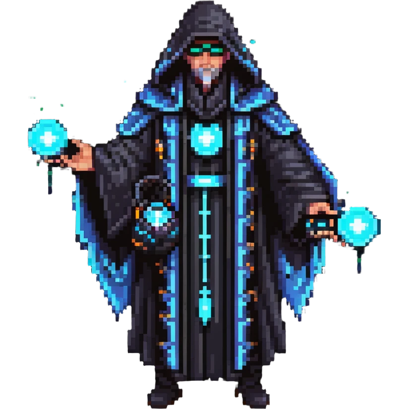tech wizard wearing a futuristic robe with glowing gadgets emoji