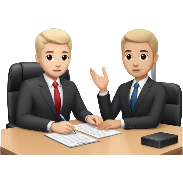 Professional business employer in suit interviewing candidate at desk emoji