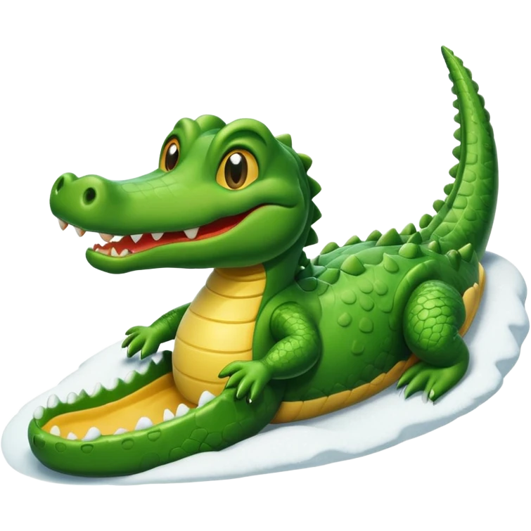 alligator sliding down snowy hill ios style emohi emoji