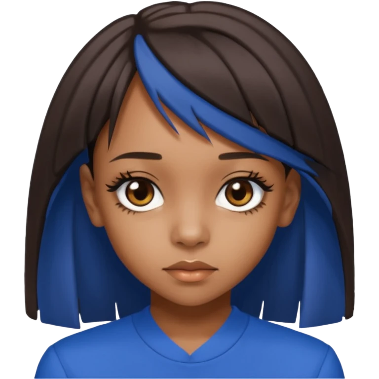 Lisa Left Eye Lopes with dark brown long hair, brown eyes, blue outfit emoji