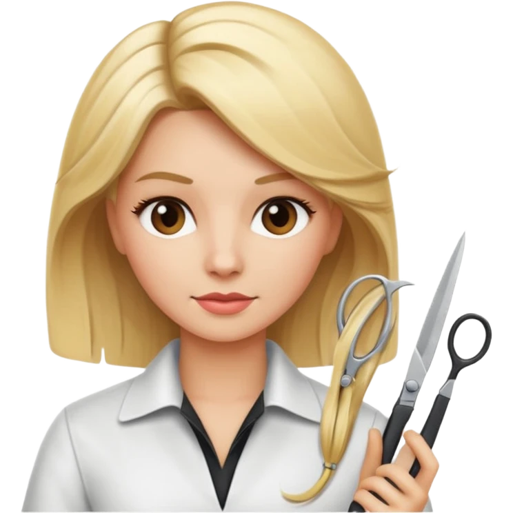 blonde hairdresser styling client's hair with scissors, iOS Apple emoji style emoji