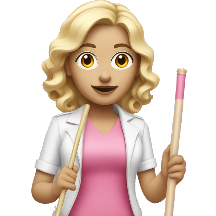 Blonde hair woman , wavy hair, white skin , pink outfit , holding a white cane for the blind emoji