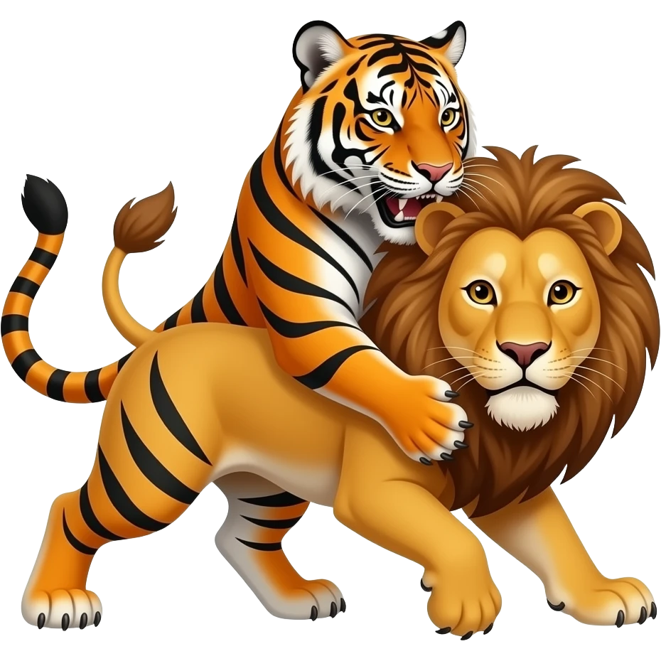 Tiger strangleing a lion emoji