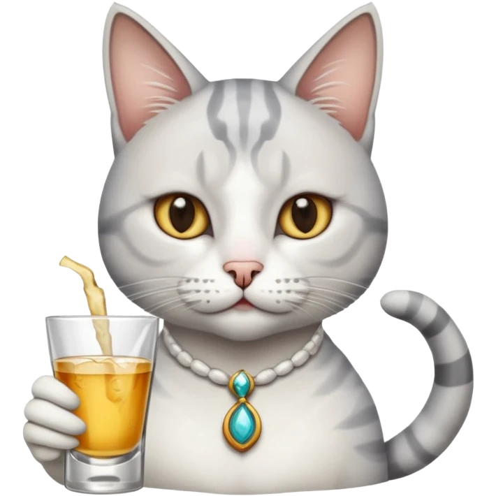 White and grey cat drinking tequila in meksykańskie style  emoji