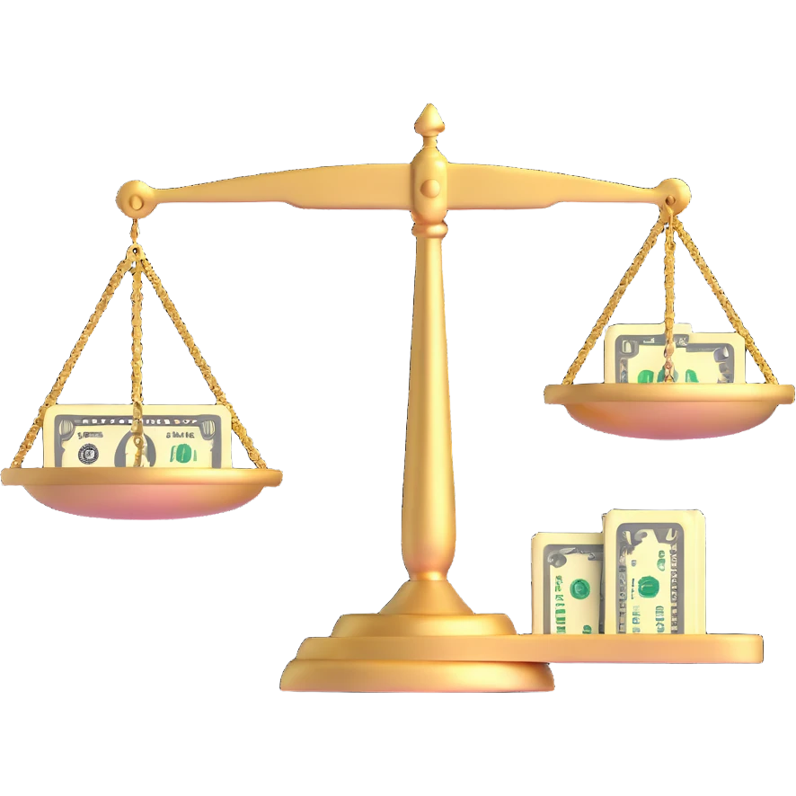 gold scale with dollar bills on one side and beauty products on the other side emoji