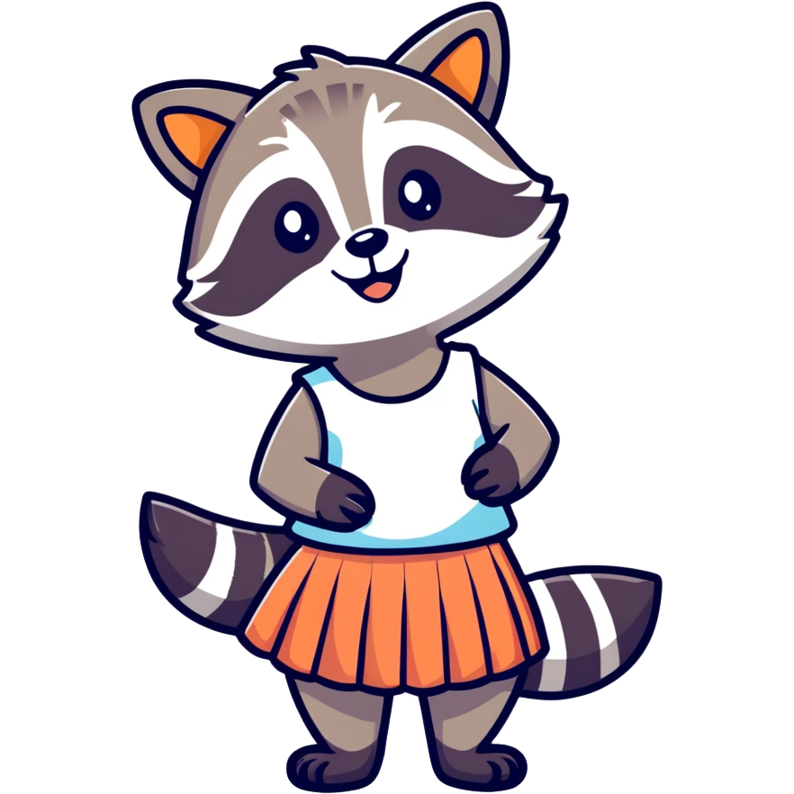 Raccoon wearing skirt smiling emoji