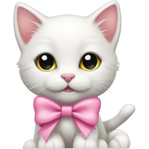 cute white kitten with pink bow around its neck  emoji