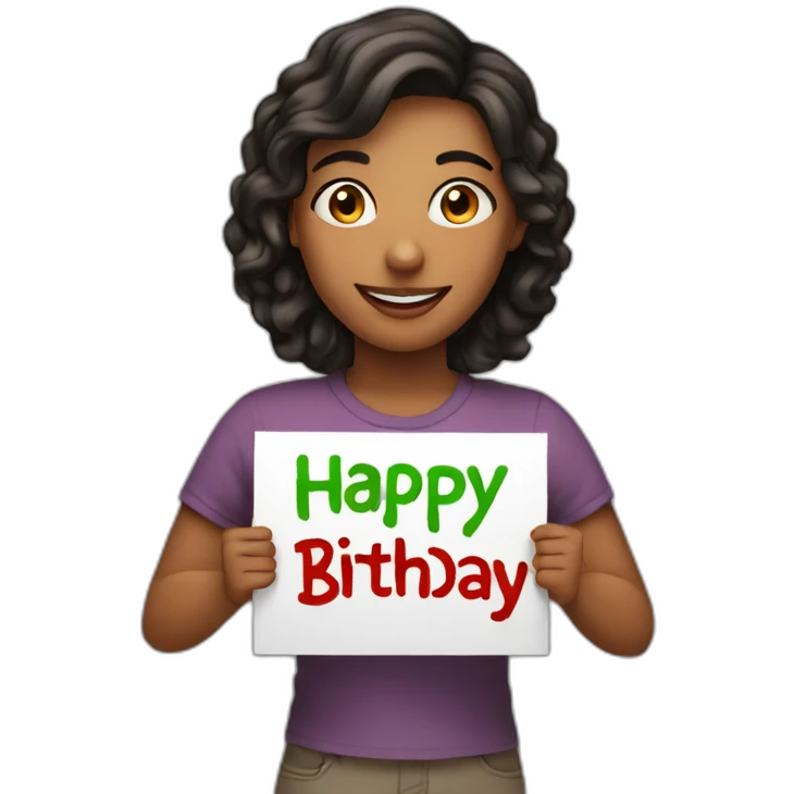 Person holding a sign that has “Happy Birthday Priya” emoji