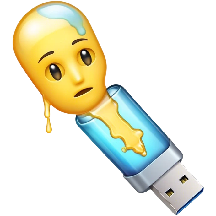 A USB stick leaking human consciousness like liquid emoji