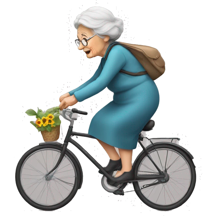 old lady fall down to grown with bicycle  emoji