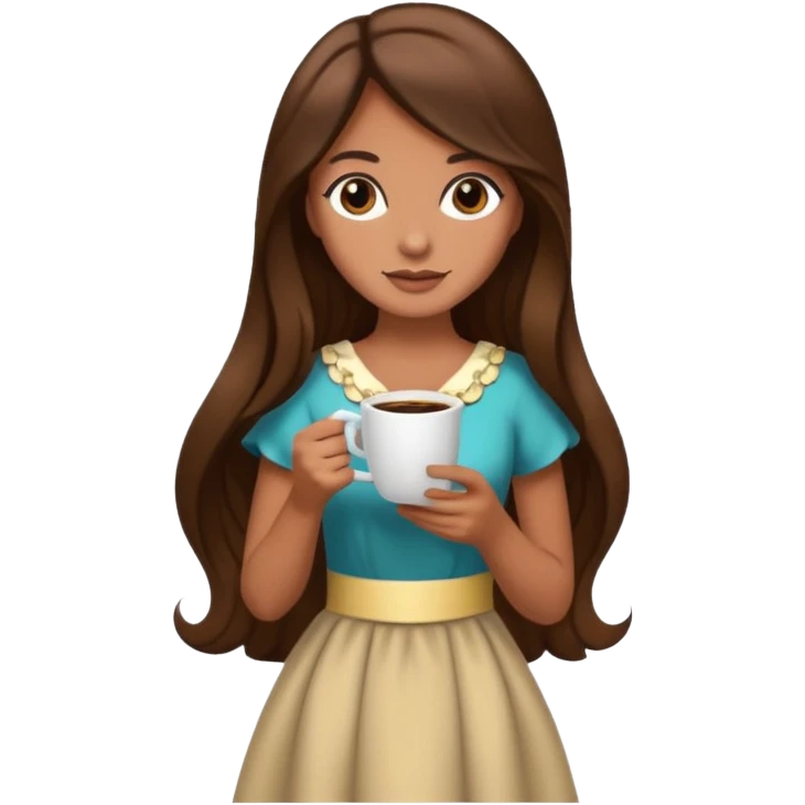 big black eyes and tanned skin brown hair glamorous long hair with coffee  emoji
