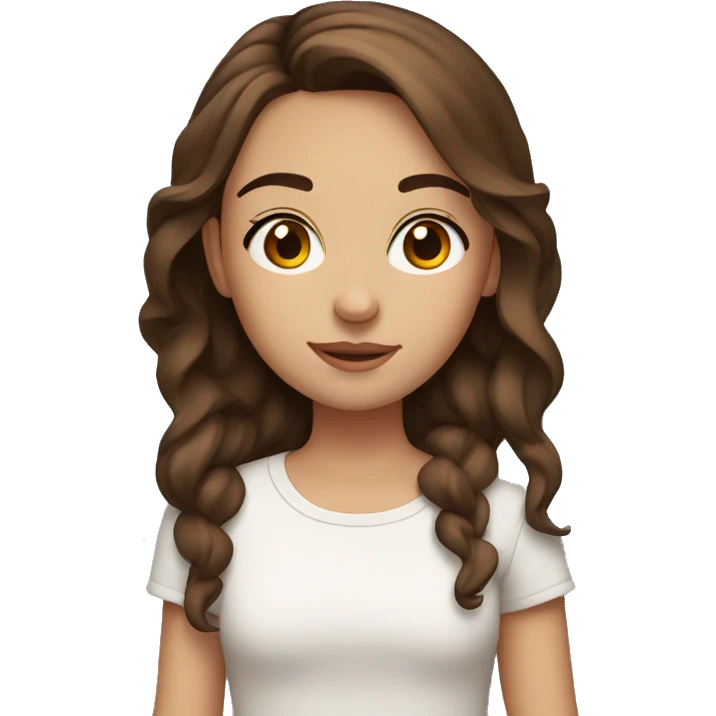 girl with brown hair, thin eyebrows, brown eyes and very cute emoji