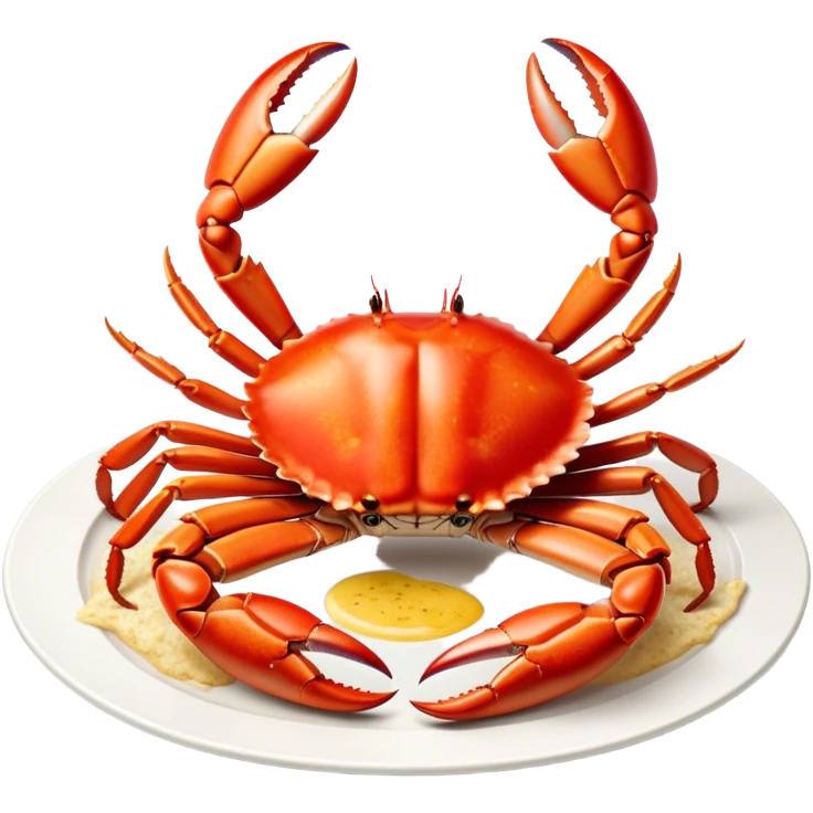 Cinematic rich crab legs, bright red shell glistening, cracked open to reveal tender white meat, warm golden highlights, detailed and delicious. emoji