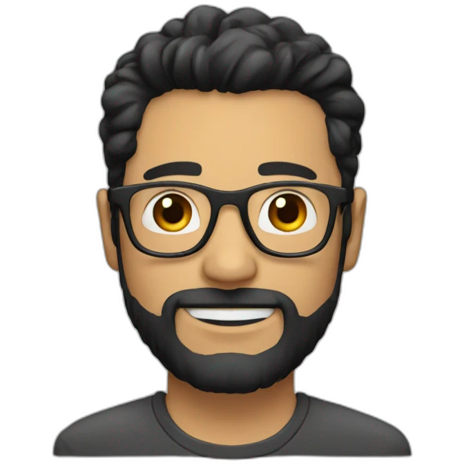 man with glasses and beard with good hairstyle like coder with black hair emoji