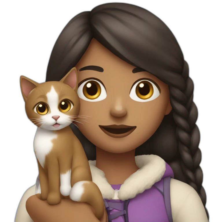 a young girl with two cats, one black and the other snowshoe emoji