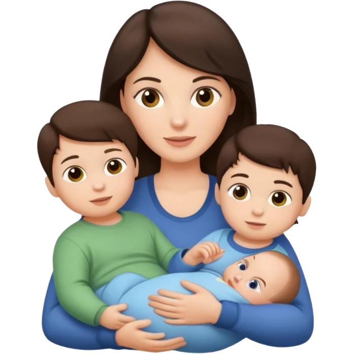 Brunette Mother holding a baby and two young sons emoji