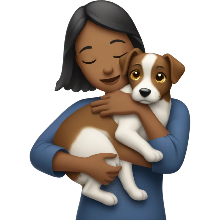 Woman hugging dog emoji