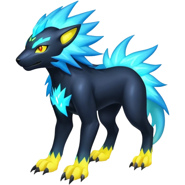  pastel dark bright vibrant futuristic lush warm-colored neon-glowing electric maned Luxray-Manectric-Fakémon-Vernid-Digimon-hybrid-creature (full body) emoji