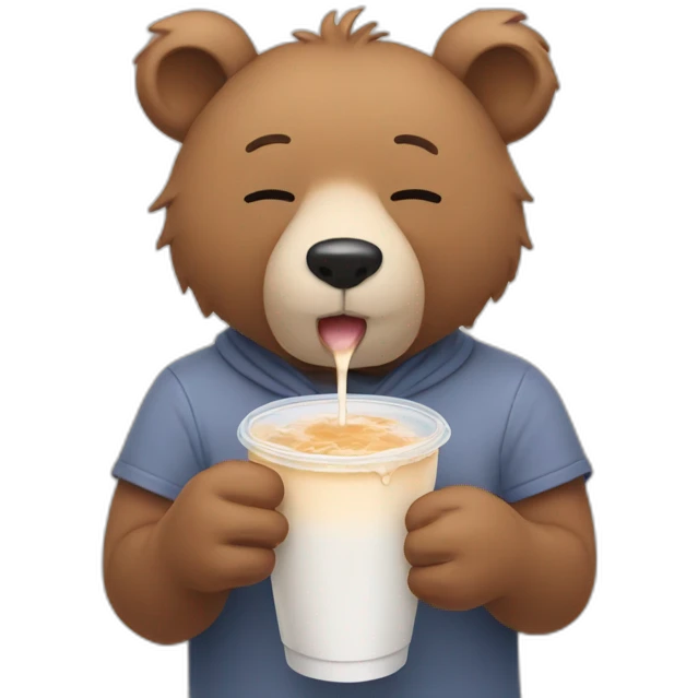 crying bear drinking milktea emoji