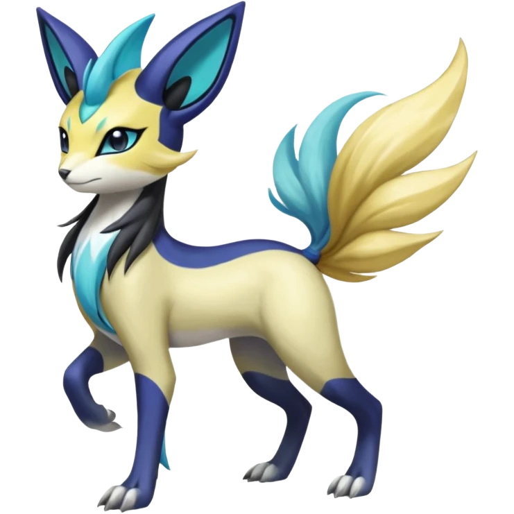 Feral Colorful Painted Asian Graceful Majestic Cool Handsome Meloetta-Renamon-Luxray-Cobalion-Suicune-Vernid-fusion-hybrid-creature, full body  emoji