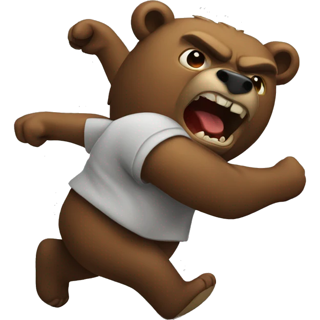Angry bear holding angry bull running away emoji
