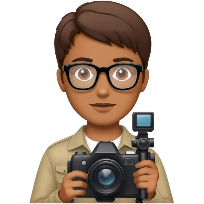 a brown hair cameraman with the black glasses emoji