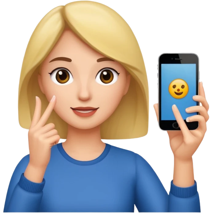  woman holding her phone having selfie emoji