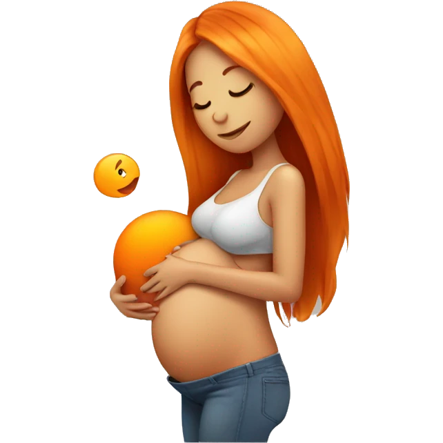 Tan girl with long orange hair holding pregnant stomach emoji