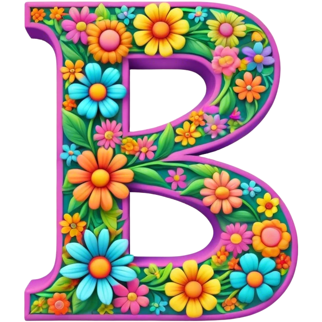 3D, gothic style psychedelic colored Letter Z with hippie style flower border emoji