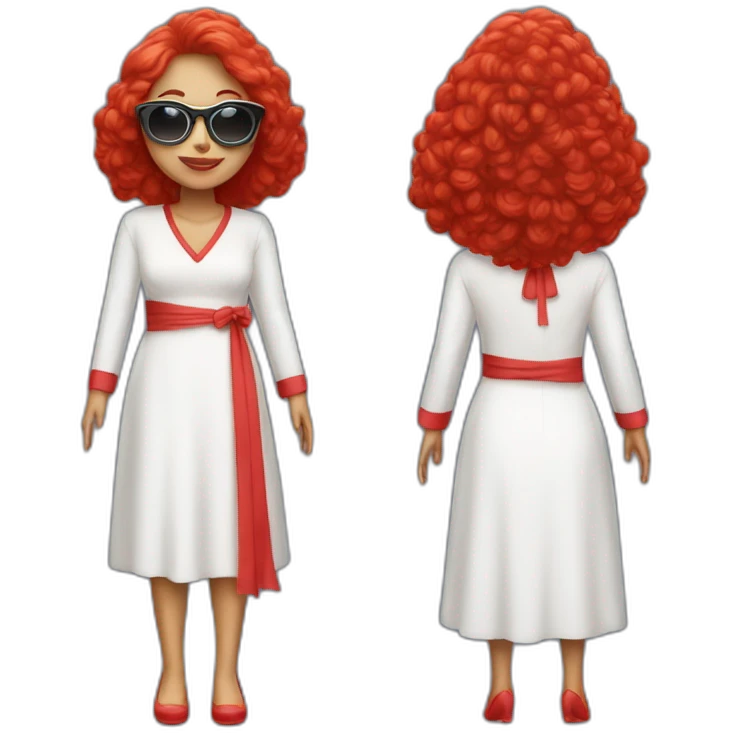 Grosse femme blanche en robe rouge et lunette emoji