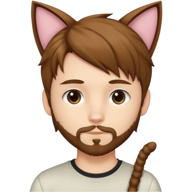 white boy with cat tail with goatee hair and cat ears with brown hair and anime features emoji