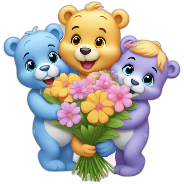 All the Care bears holding flower bouquet emoji