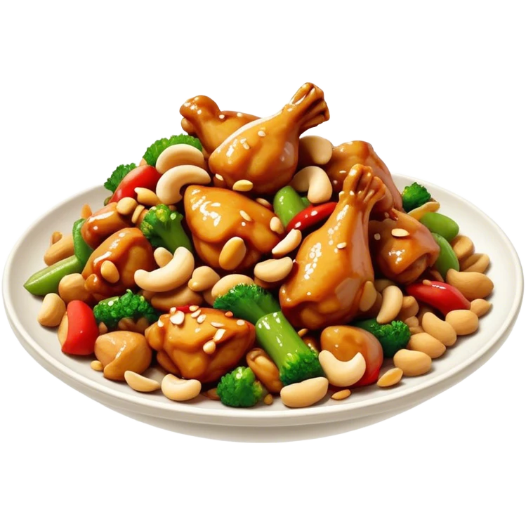 Cinematic Realistic Kung Pao Chicken Dish Emoji, showcasing spicy, stir‚Äêfried chicken with peanuts and vegetables rendered with dynamic textures and vibrant lighting. emoji