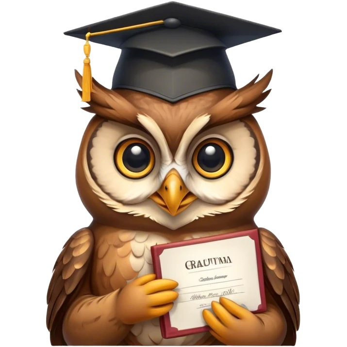 Owl smiling with graduation hat and diploma in claws emoji