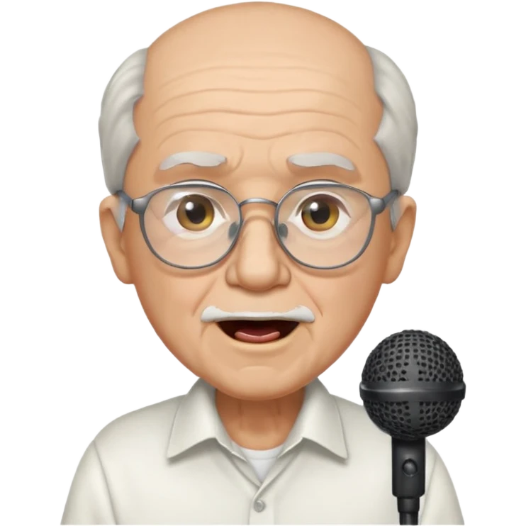 singer, Old man, singing to mic, white shirt glasses emoji