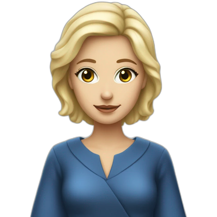 une femme blonde aux yeux bleus avec une robe d'avocate emoji