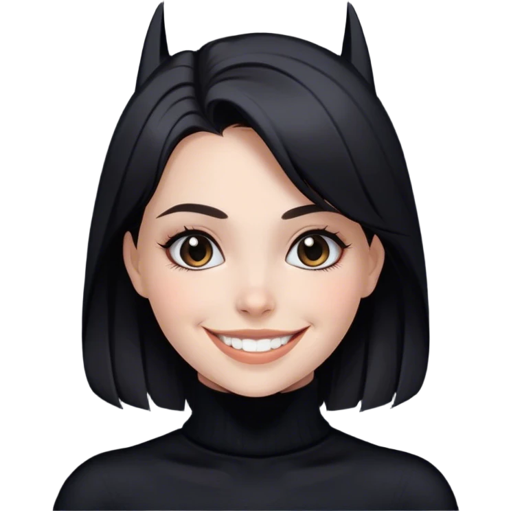 smiling girl in turtleneck sweater as Batman emoji