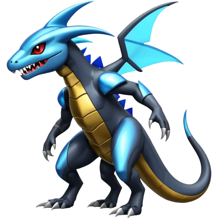 Shiny Futuristic Garchomp-Dusknoir-Salandit-Glaceon-Fakémon-hybrid-creature (full body)  emoji