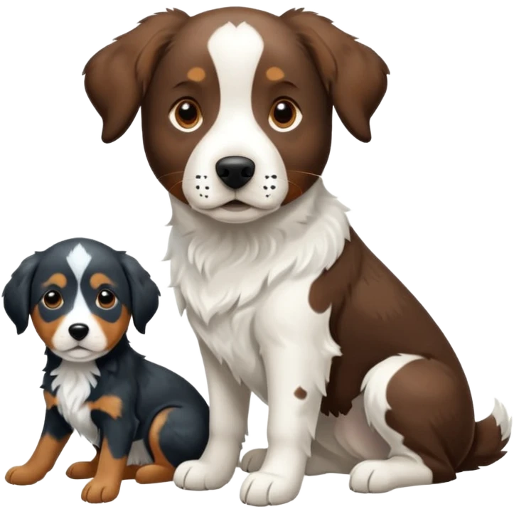Un chien de chasse, épagneul breton, avec un labrador noir, et un berger Australien bleu merle. emoji