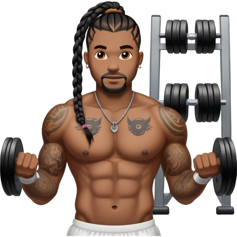 Buff black man with braids and tattoos at gym  emoji