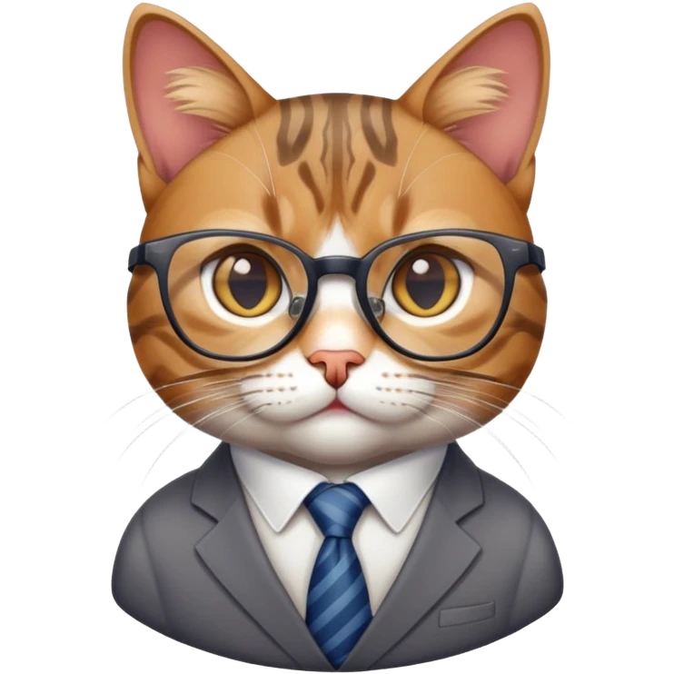 Cat with glasses looking like an office boss, professional business cat emoji