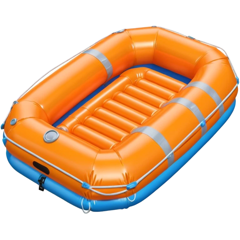 3D render of Life Raft made of shiny inflatable vinyl, visible seam lines, air valve, highly reflective plastic texture, pool toy aesthetic. emoji