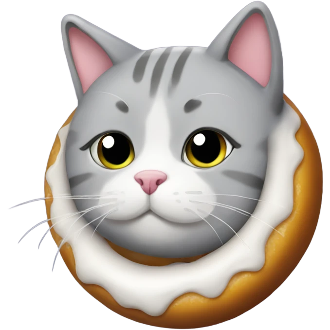 Fat grey cat in doughnut ￼ emoji