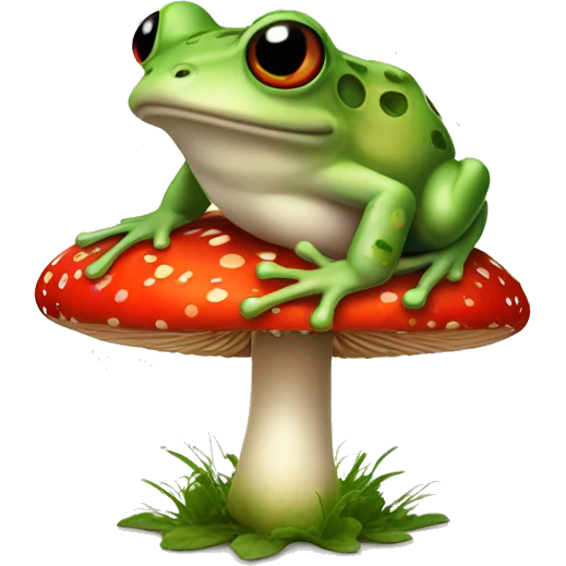 a frog sits on a fly agaric emoji