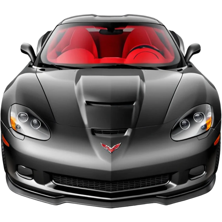 black 2006 Chevrolet Corvette C6 ZR1 with a red headlight, simplified, expressive, front view emoji