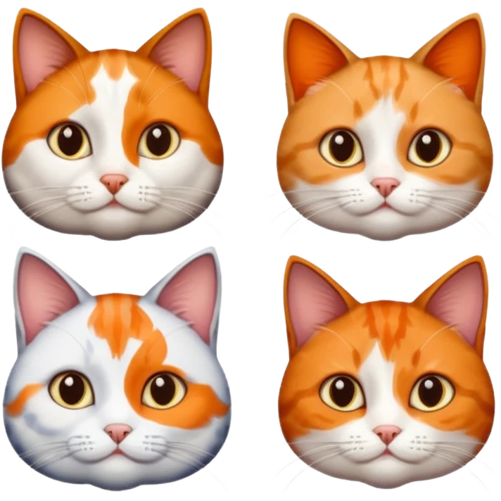 4 different coloured short haired cats including; a dark brown tabby and white cat, and a dark grey and white  emoji