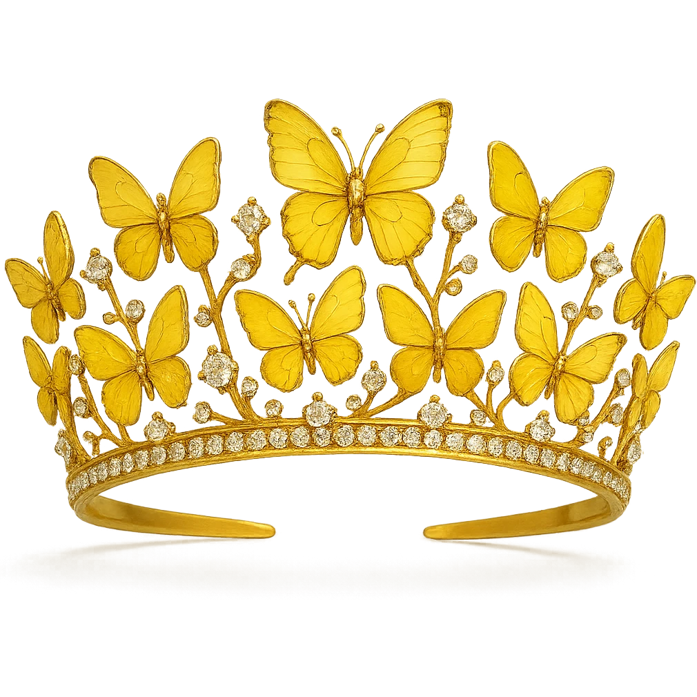 butterfly crown with a yellow base, butterflies in various yellow enamel shades, sparkling gems emoji