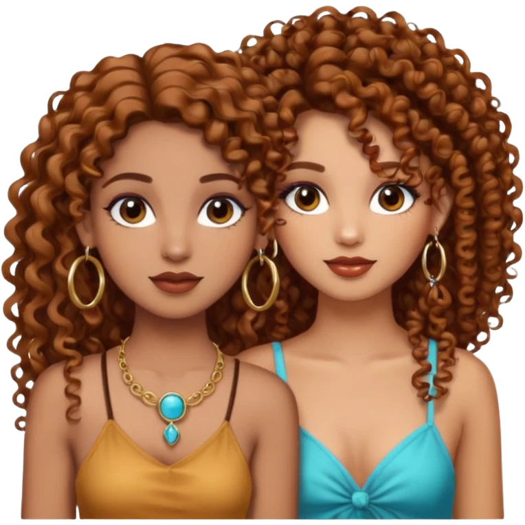 Puerto Rican fair skin straight brown hair with hoop earrings make up and my best friend caramel colored curly hair with jewelry and makeup on her face besties side-by-side emoji